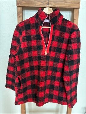 Pink Lily Red and Black Buffalo Check Sherpa Pullover